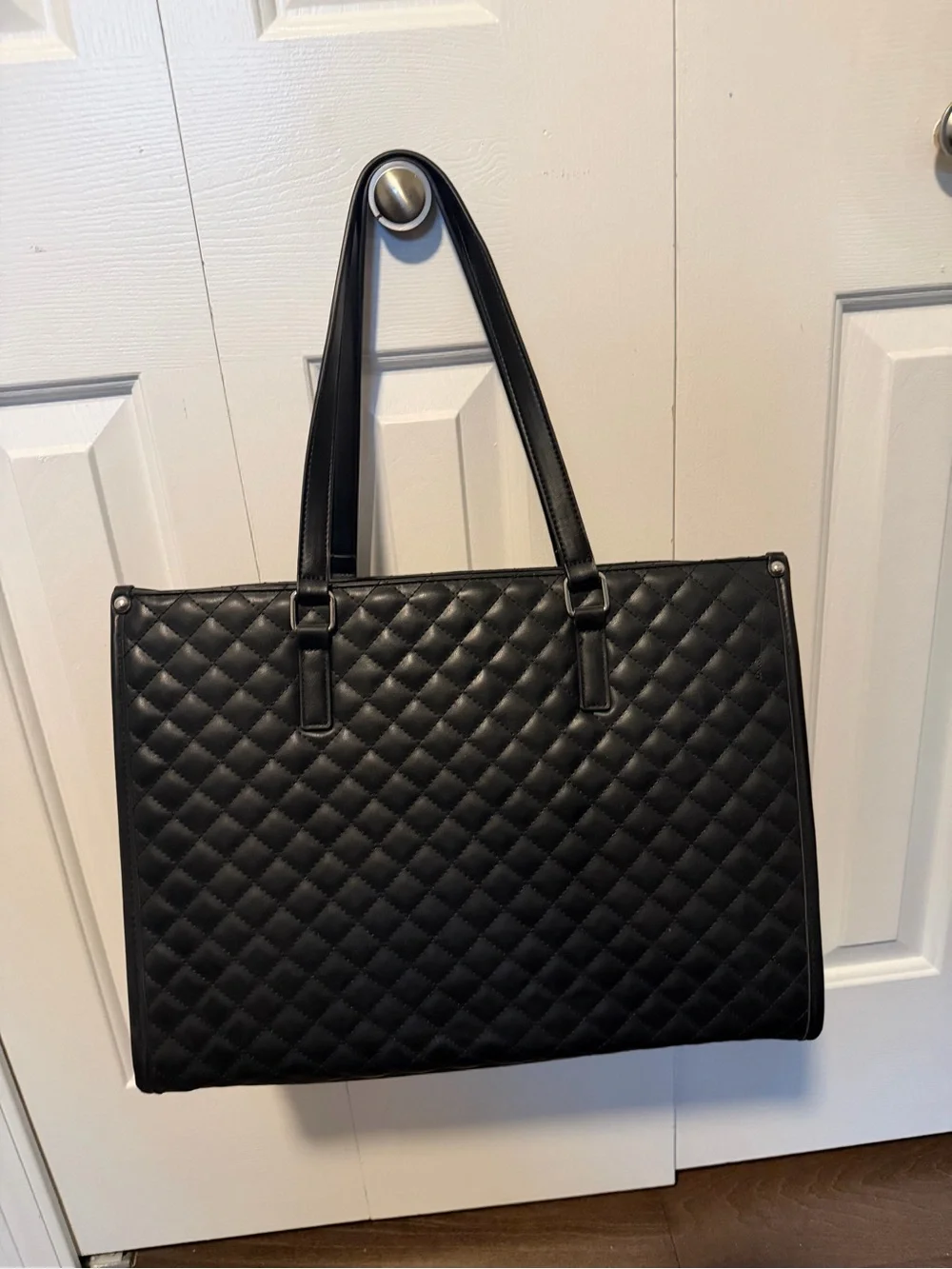 Quilted Black Tote Bag - Classic Carryall - Built in lunch pouch